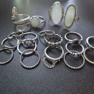 Bohemian Silver Tone Stackable Ring Set